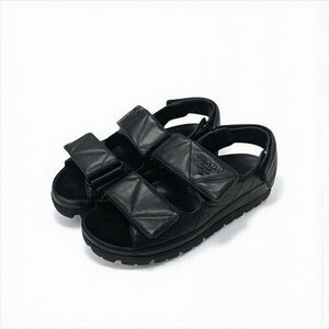 Prada Sandals Shoes Leather Black Logo Padded Nappa Velcro